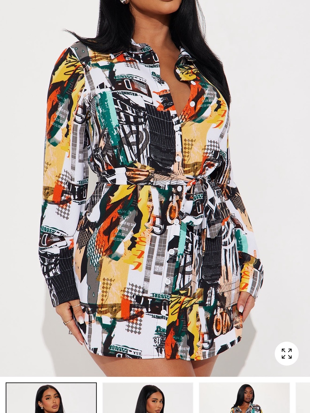 Fashion Nova Multi-Color Abstract Tie-Waist Mini Dress